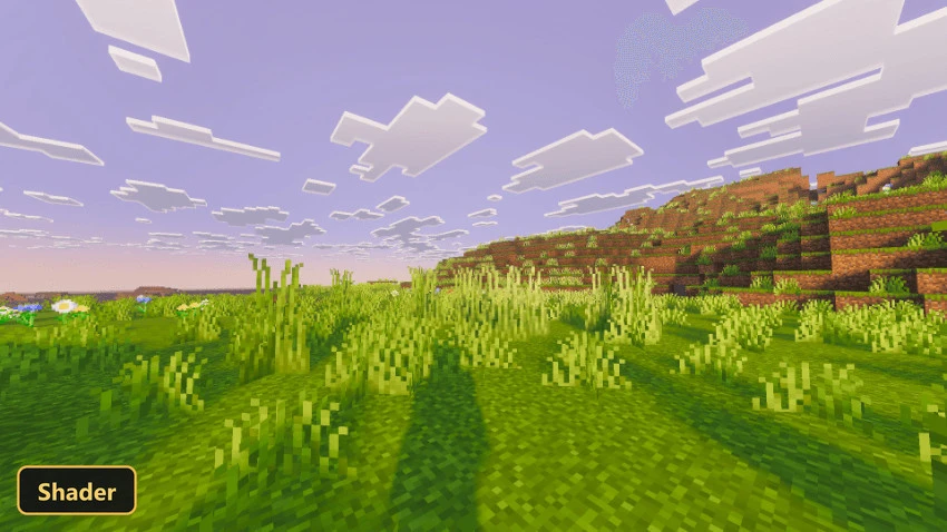 grassy plains biome with hills under a bright sky