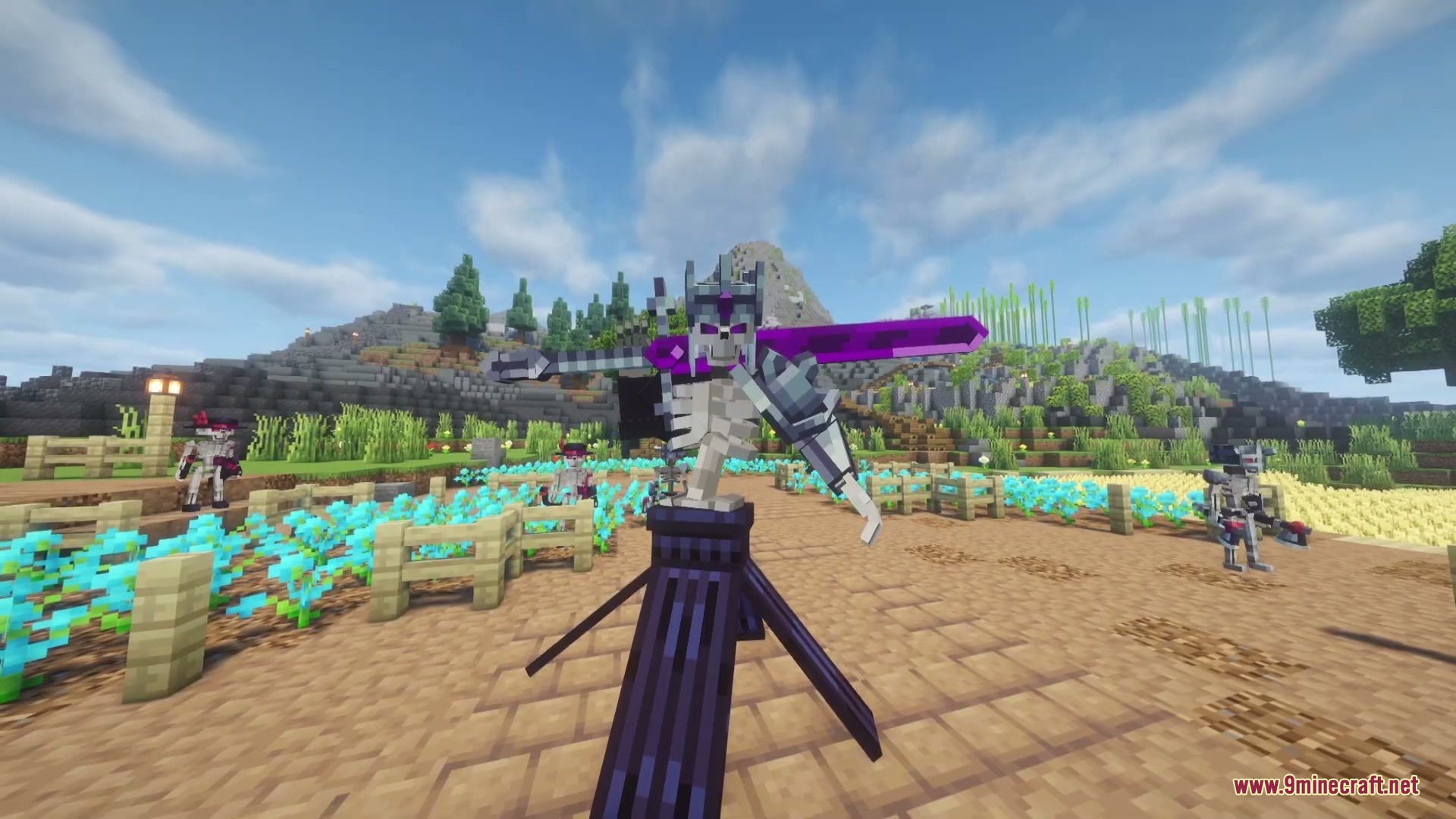 Corrupted Vile Expansion Mod Screenshot 1 The Skeleton King boss hovers over a pedestal while wielding a purple sword