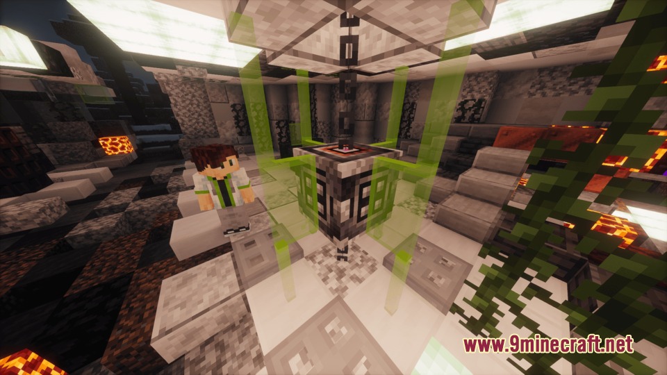 Player standing next to a recycler machine from Cosmic DNA Odyssey