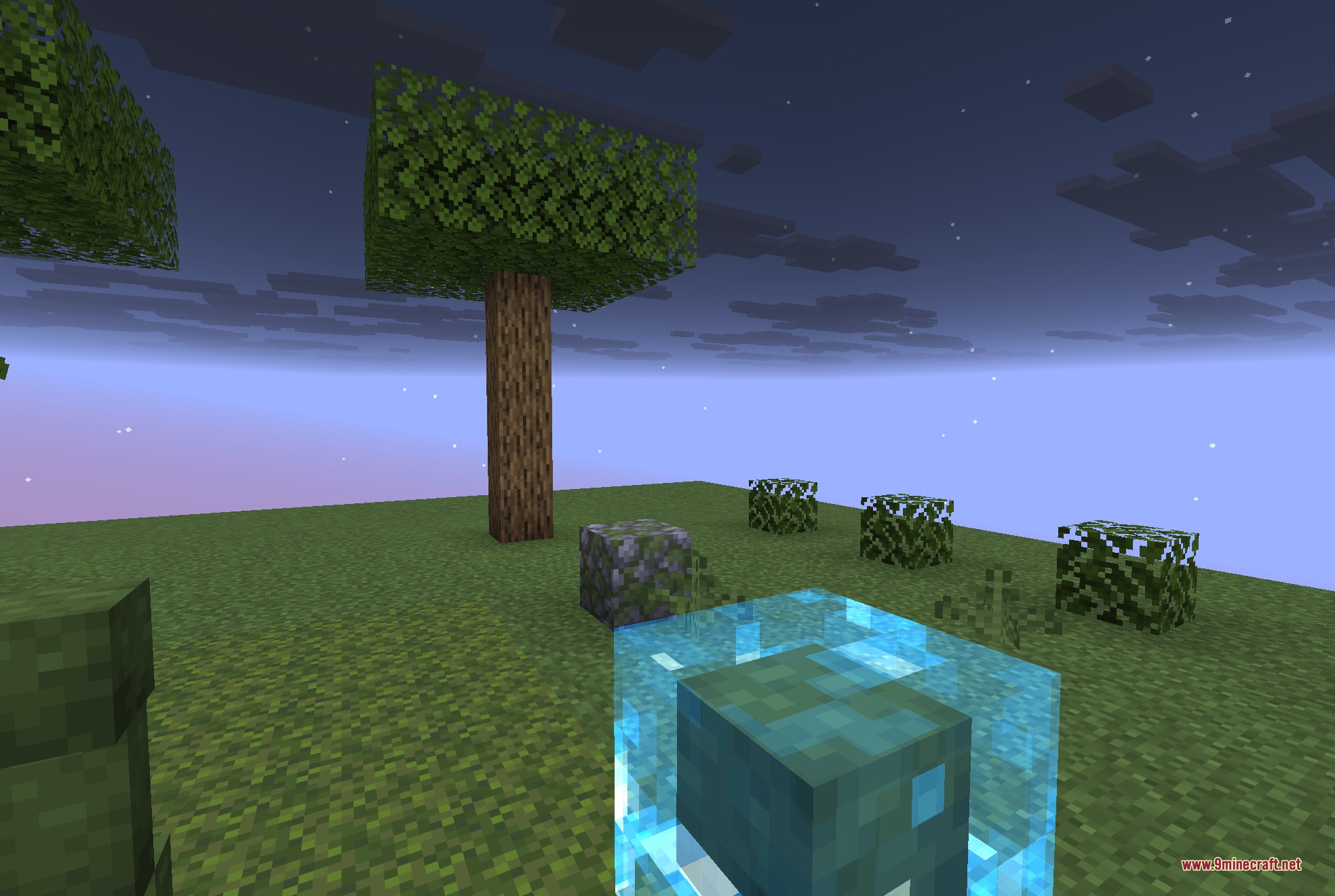 Close up of a charged creeper showing the glowing blue electric shield