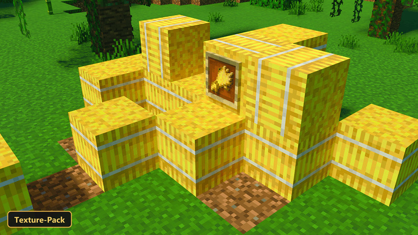 close-up of hay bales with an item frame on grass
