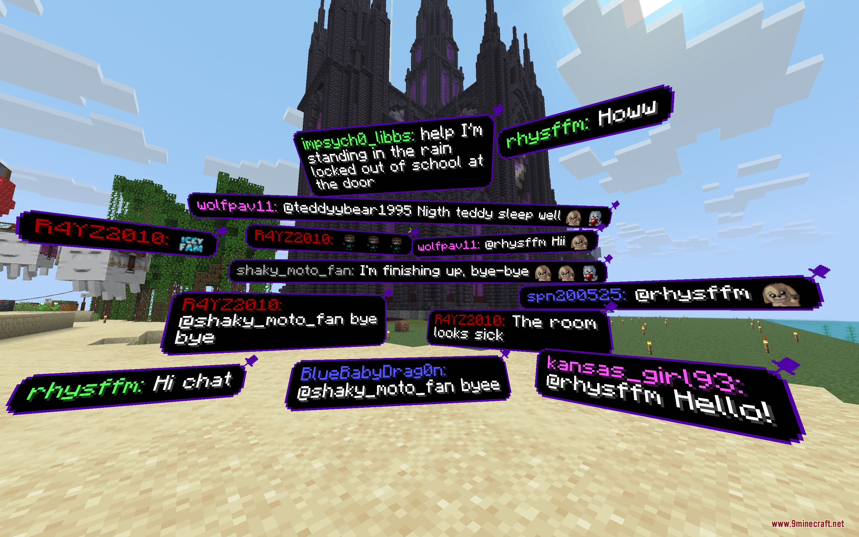 Crossstream Overlay Mod Screenshot 3 Crossstream Overlay Mod displays live chat messages as floating bubbles in the world