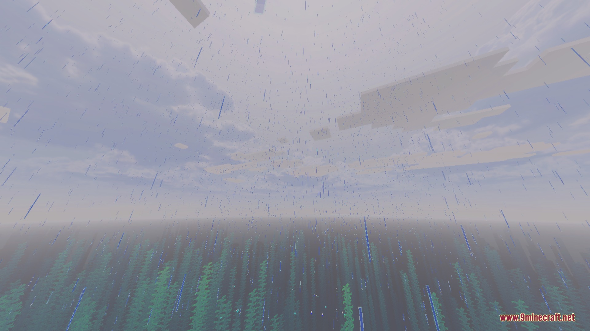 D’ Shader for Low End Phones Shader Screenshot 10 Rain falling over green foliage under a thick layer of custom atmospheric fog