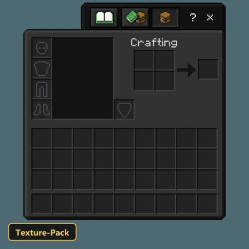 Dark themed crafting inventory interface with item slots and crafting grid