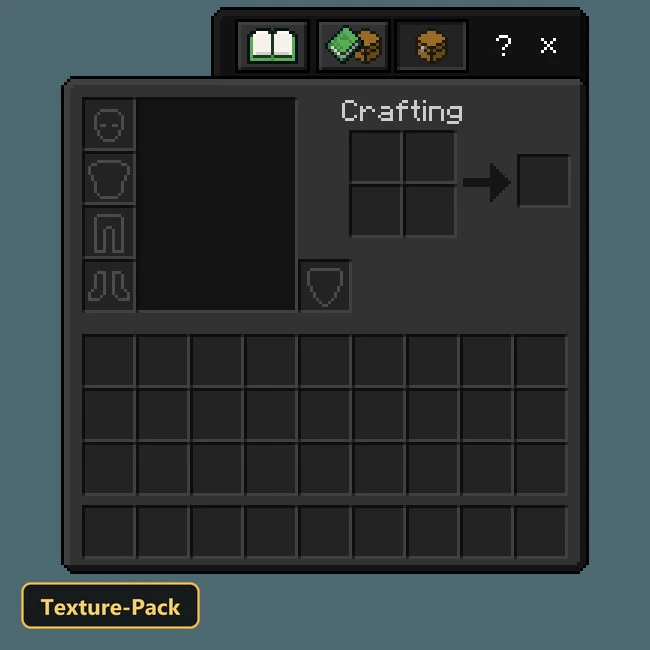 Dark themed crafting inventory interface with item slots and crafting grid