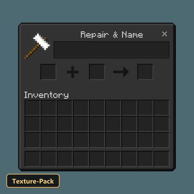 Dark themed anvil interface for repair and naming items