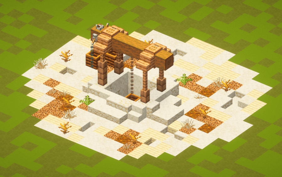 Desert Well Schematic Screenshots 2 Isometric view of a desert well structure featuring sandstone and wooden beams