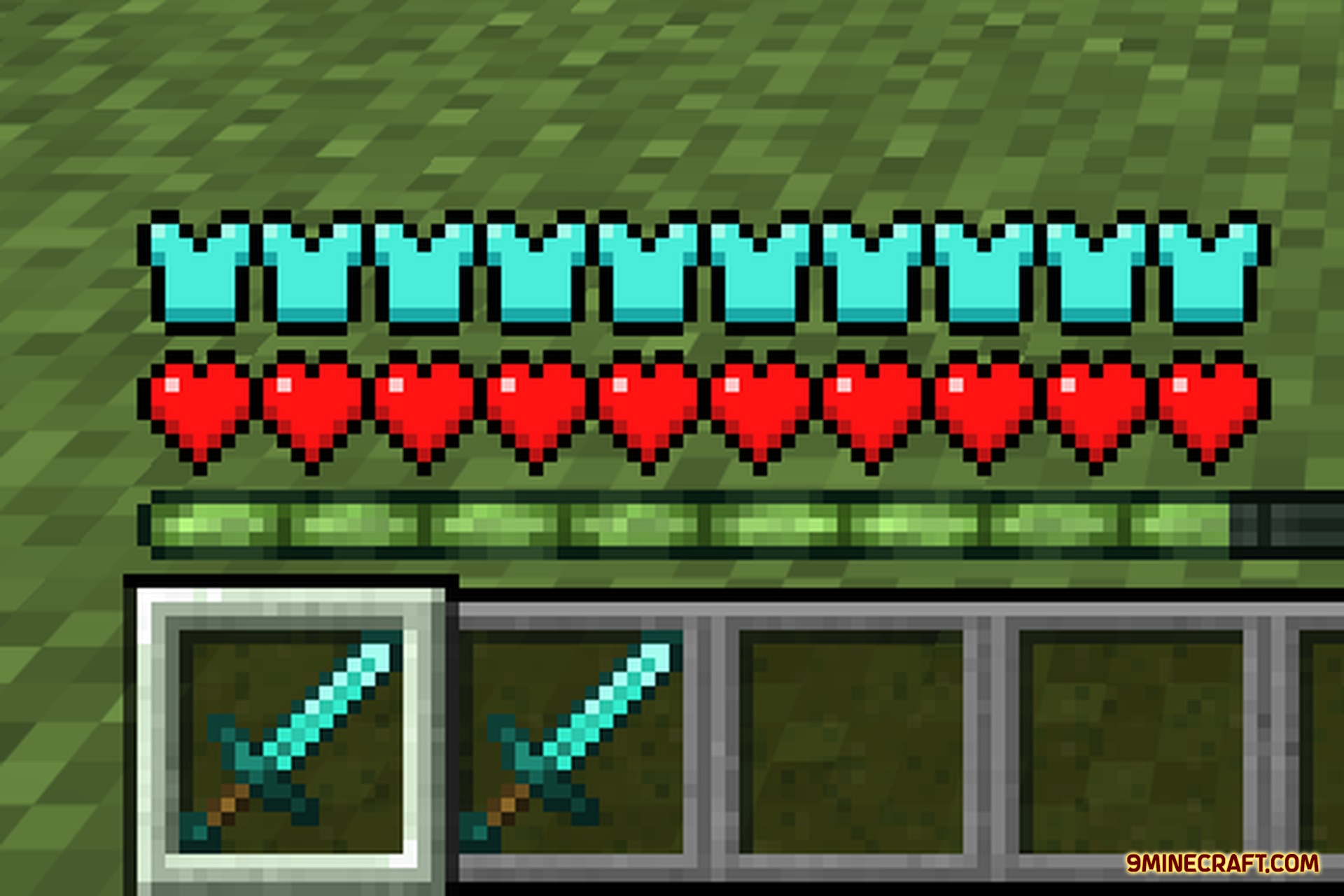 Detail Armor Bar 9minecraft Mod Screenshot 2 Custom diamond armor icons displayed on the player health and status bar