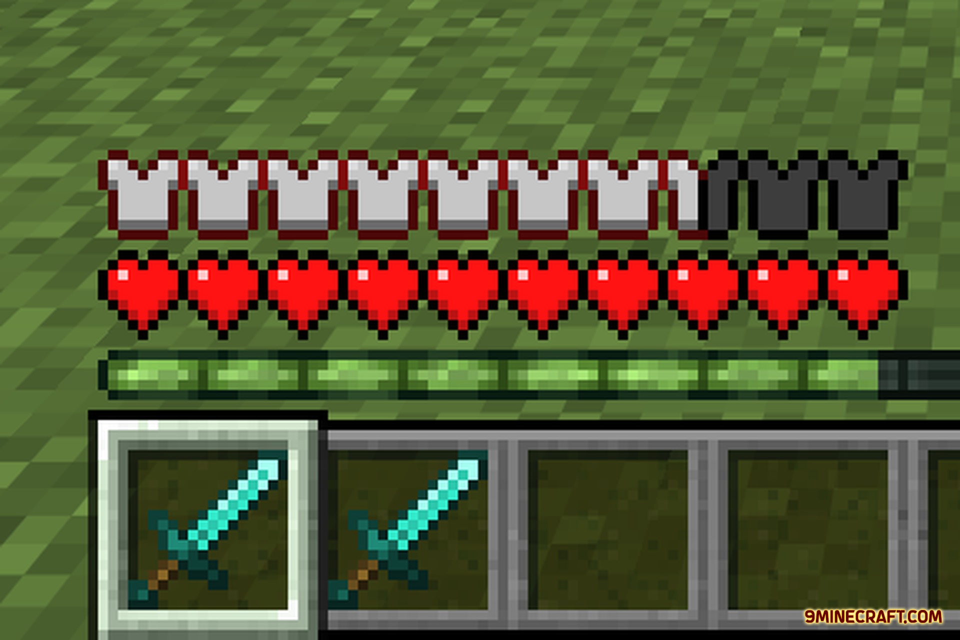 Detail Armor Bar 9minecraft Mod Screenshot 4 Minecraft HUD showing an armor bar with iron icons and a durability warning