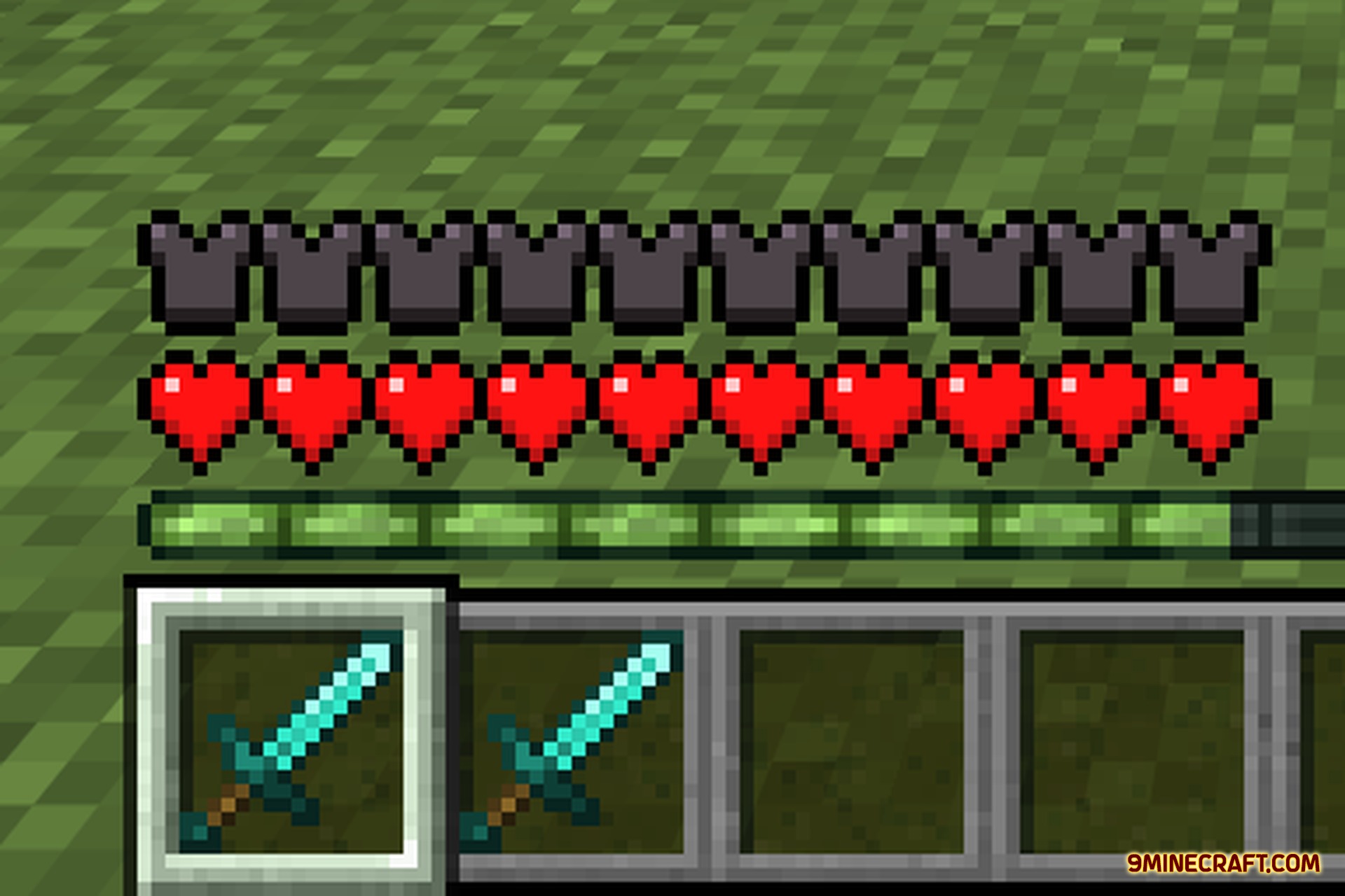 Detail Armor Bar 9minecraft Mod Screenshot 5 Minecraft HUD showing a full bar of dark grey netherite armor icons