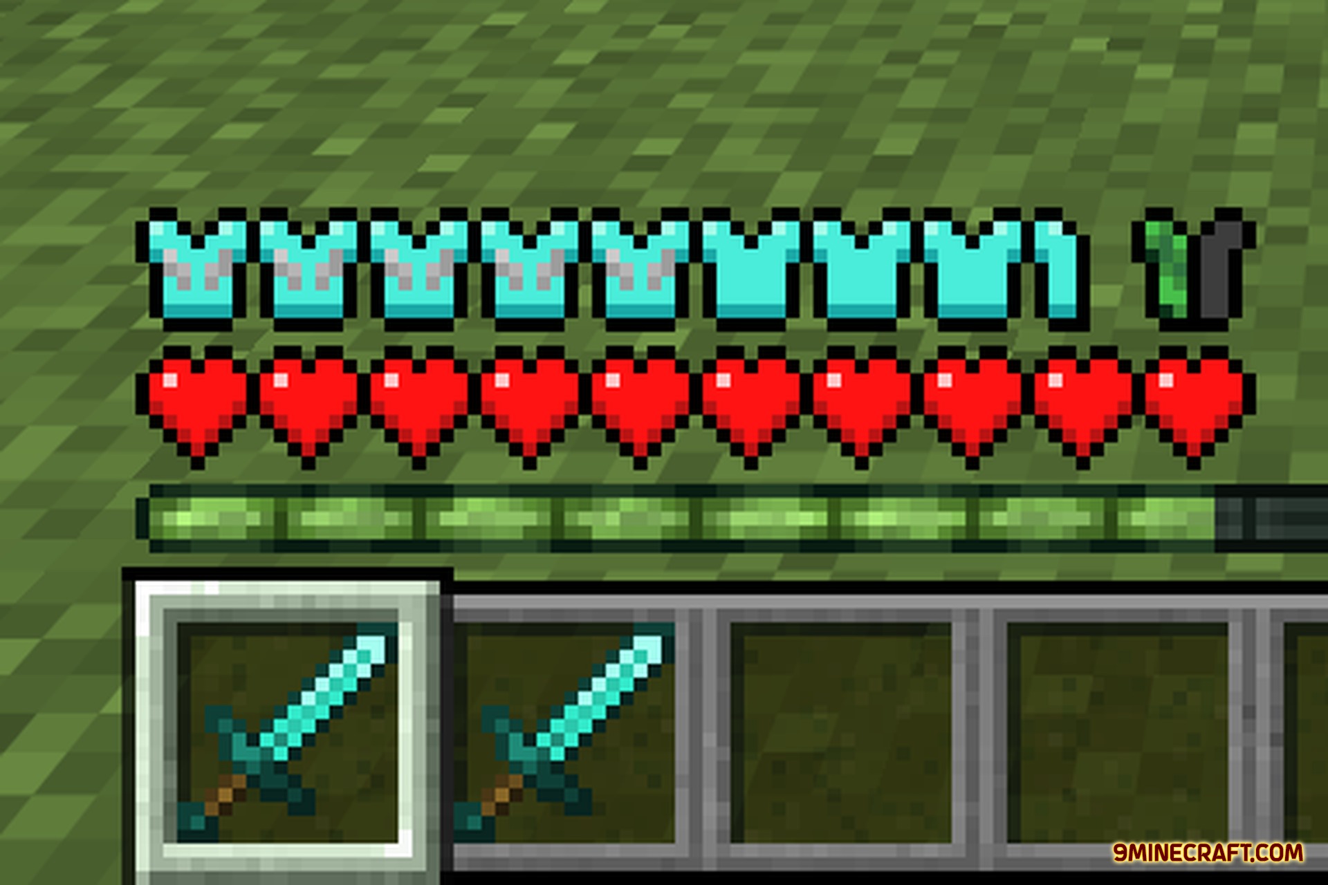 Detail Armor Bar 9minecraft Mod Screenshot 6 Minecraft interface displaying light blue diamond armor icons and a turtle shell