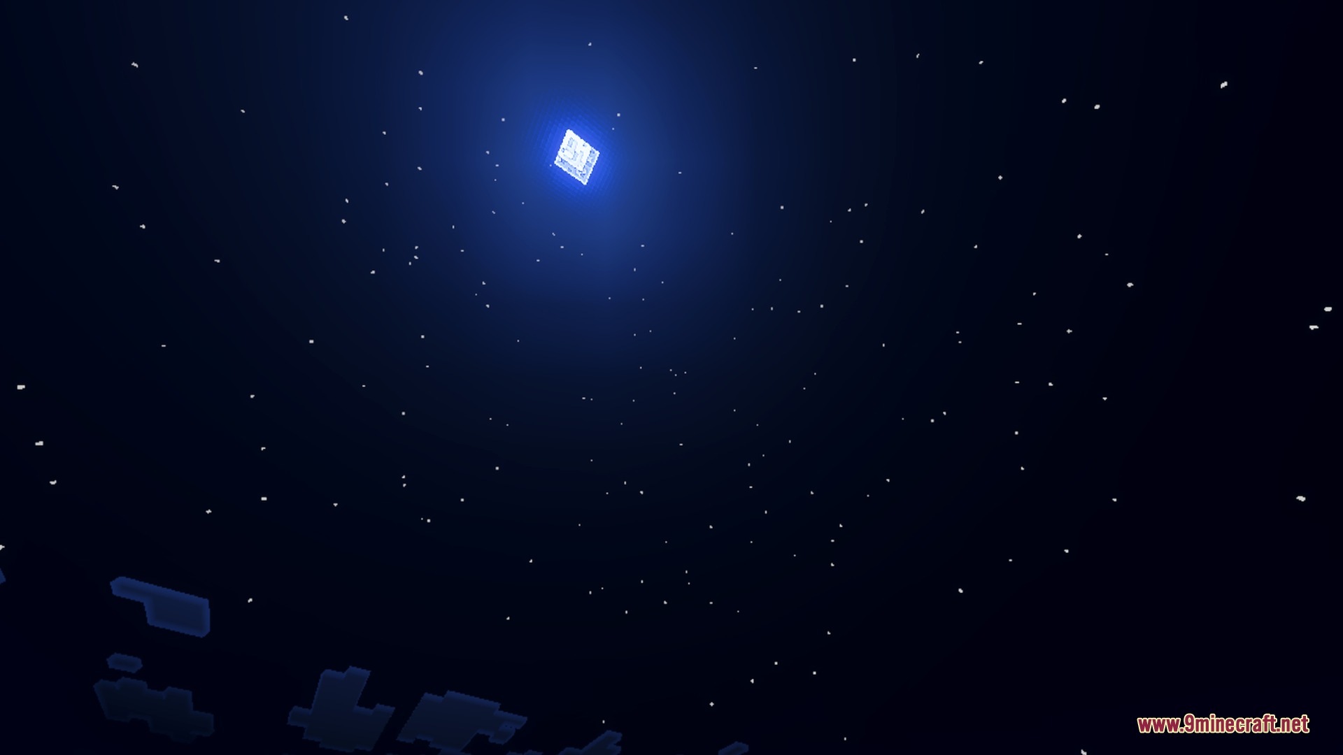 Devoured Visuals Shader Screenshot 6 Glowing square moon and scattered stars illuminate the dark Minecraft night sky
