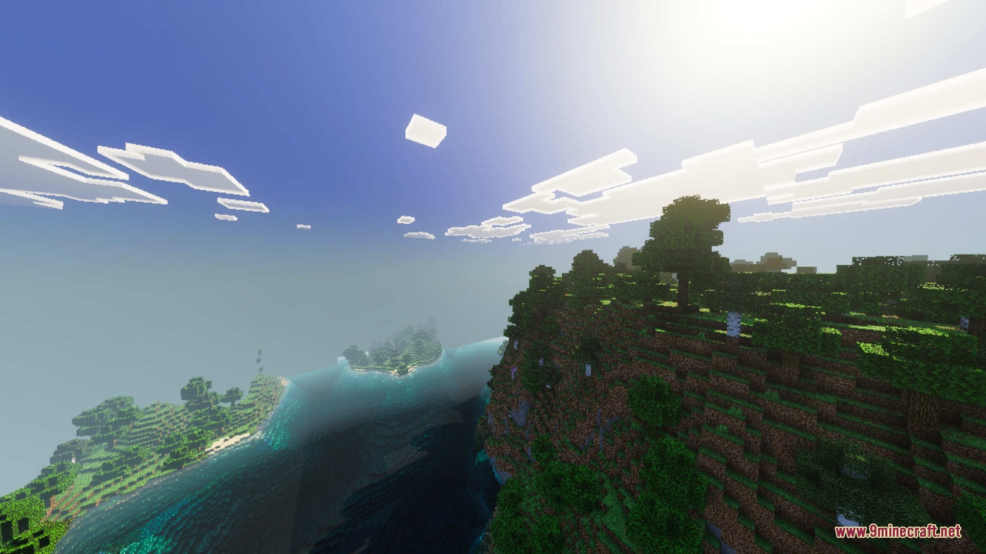Devoured Visuals Shader Screenshot 7 Bright daylight with misty atmosphere over a scenic river and islands