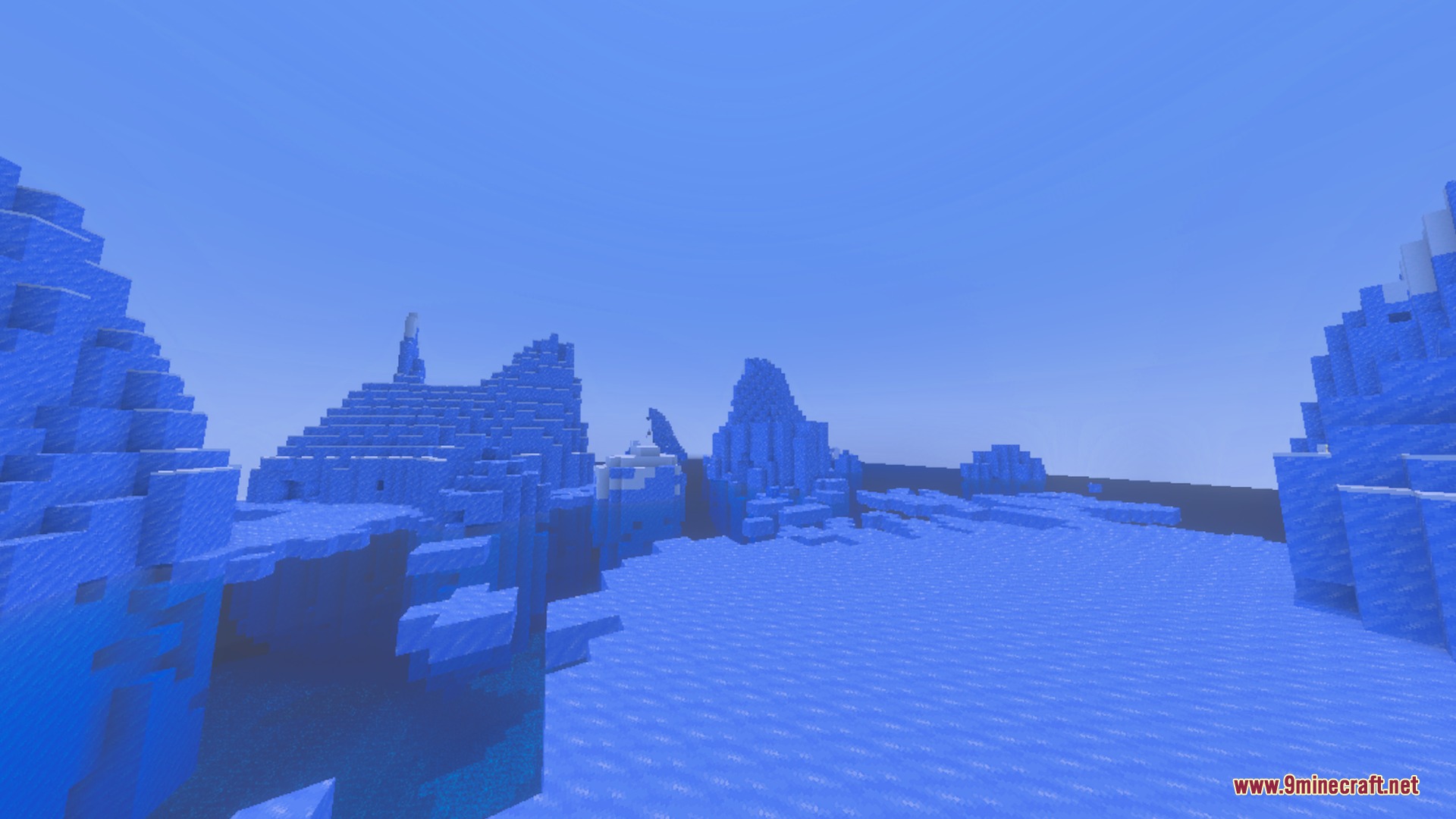 Diamond vibrant shader enhances the blue ice spikes in a frozen ocean