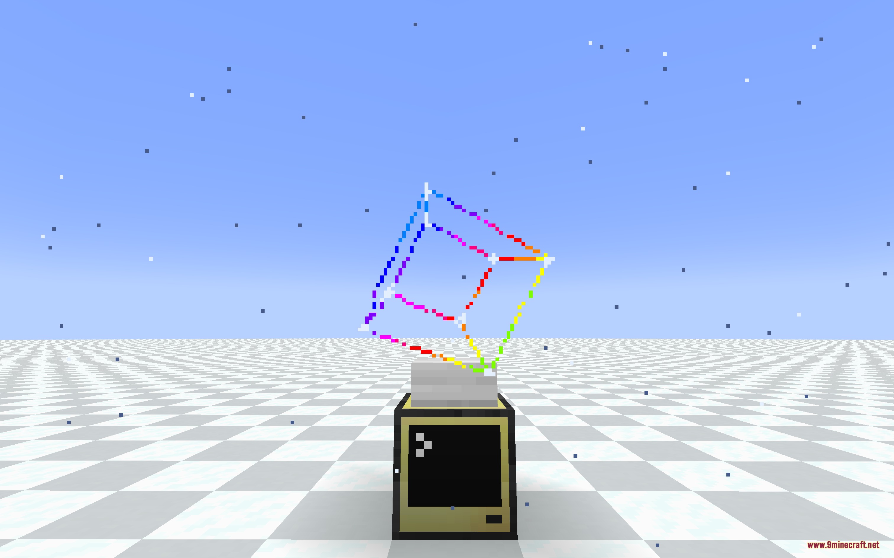 Digital Lens Feed Mod Screenshot 5 A HUD modem projects a colorful wireframe cube into the air