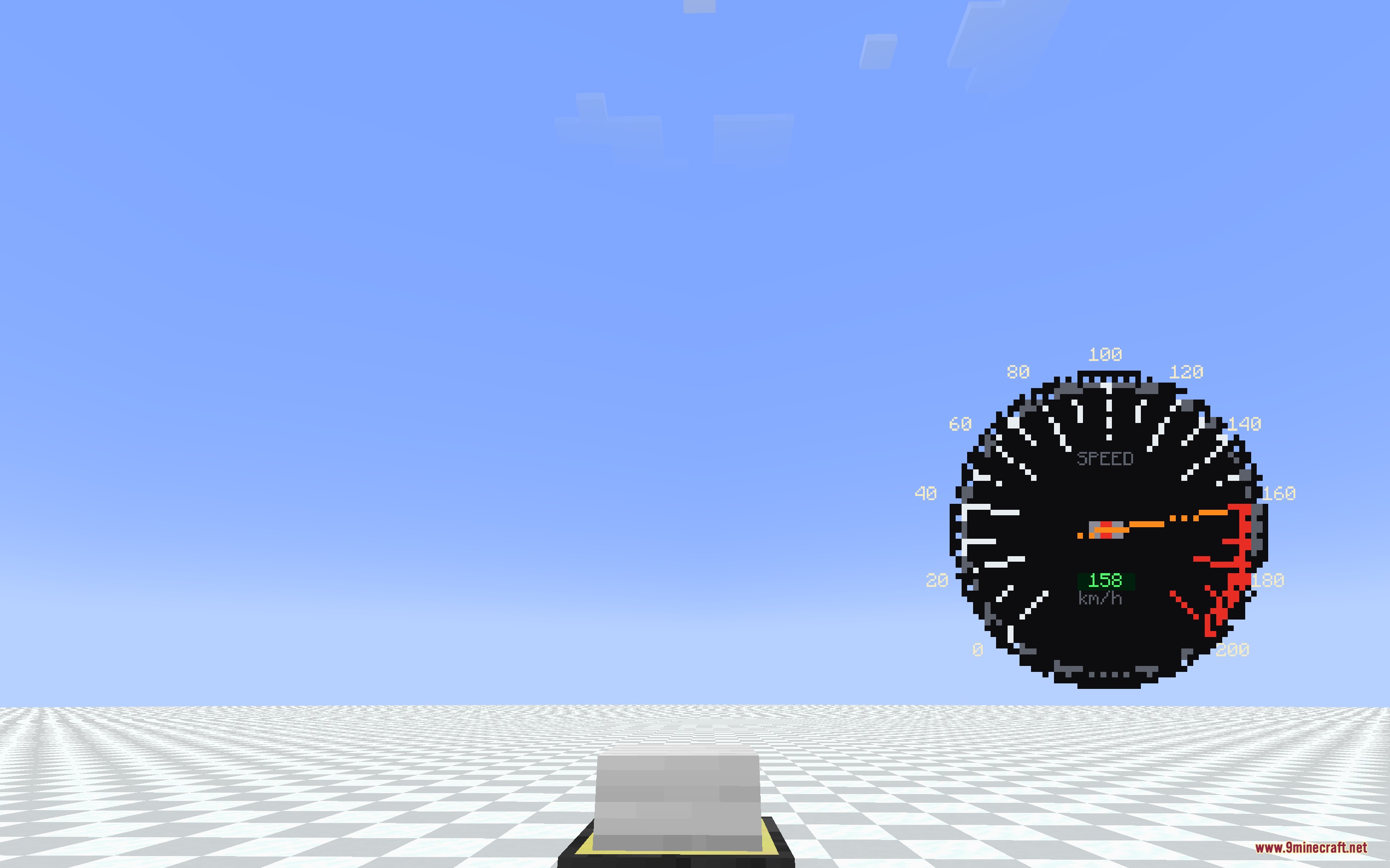 Digital Lens Feed Mod Screenshot 7 A speedometer heads up display showing current speed in a Minecraft world