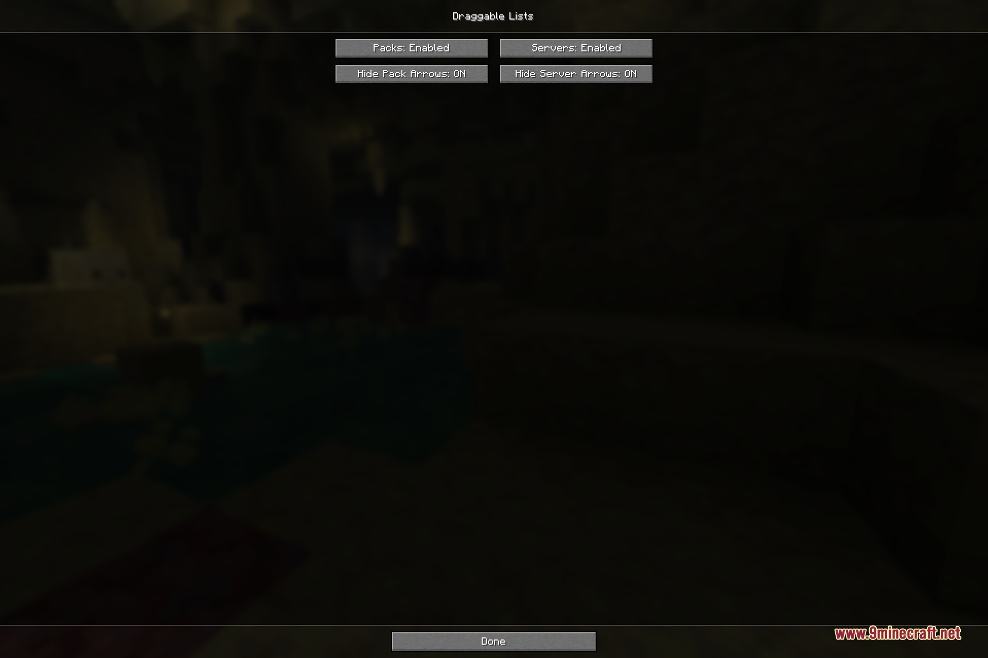 Draggable Lists 9minecraft Mod Screenshot 5 Configuration screen for Draggable Lists mod with various toggle options
