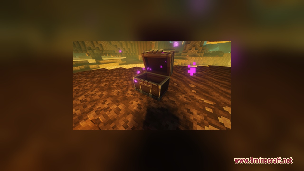 Dungeons Chest Resource Pack Screenshot 2 An open ender chest featuring purple particles and a new detailed model