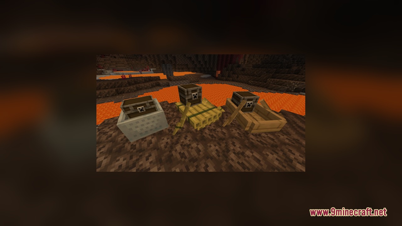 Dungeons Chest Resource Pack Screenshot 5 Minecart raft and boat carrying chests with updated 3D models in the Nether