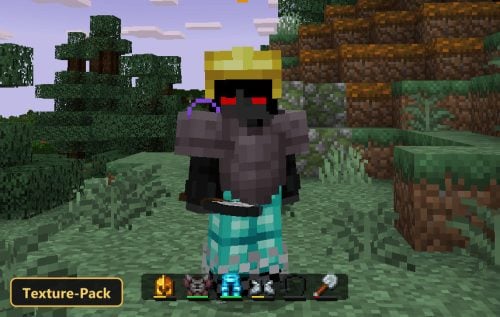 player character with armor and crown in a forest biome