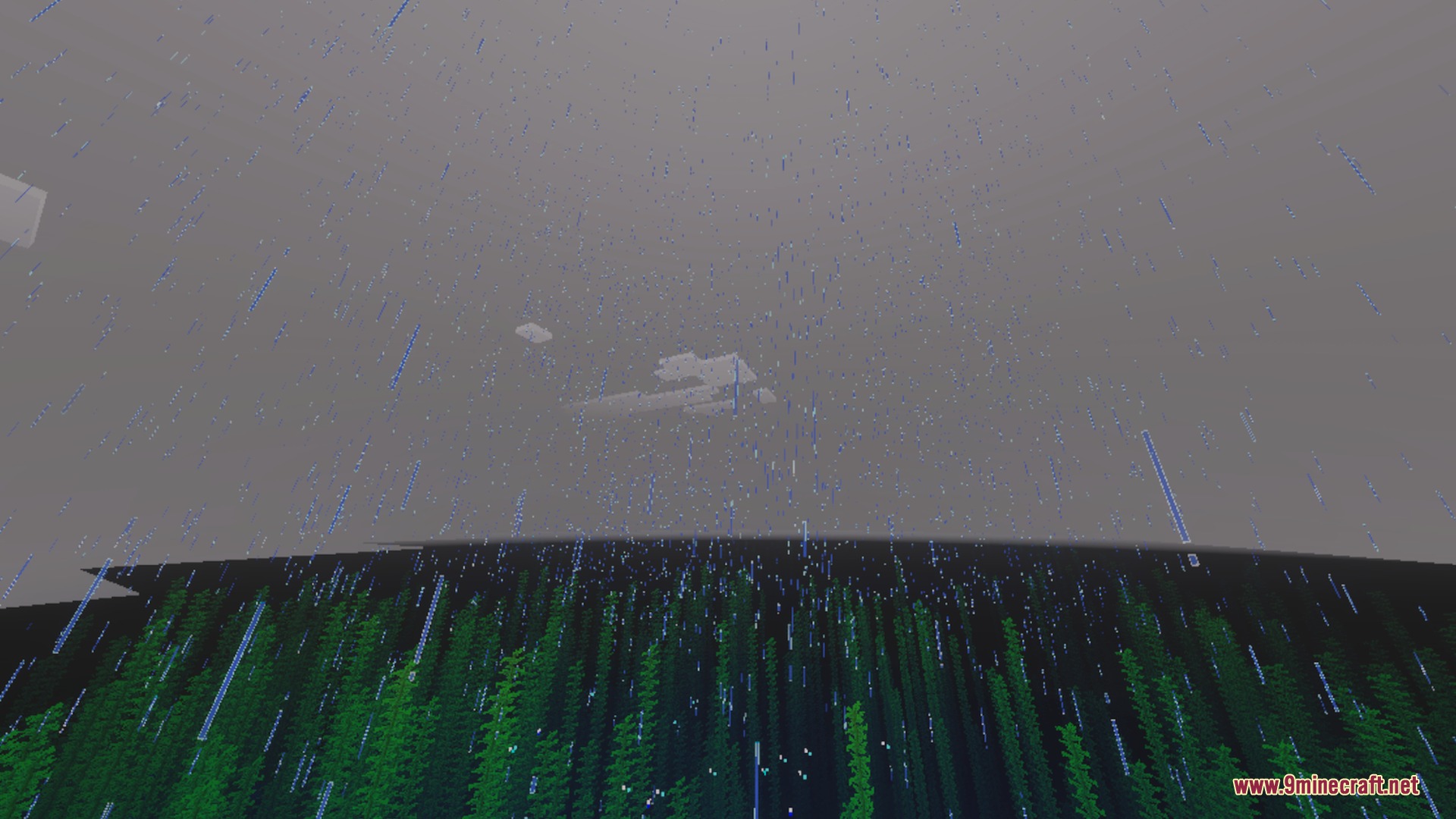 EMERALD VIBRANT Shader Screenshot 6 Heavy rain falling over a dark ocean with tall kelp in Minecraft