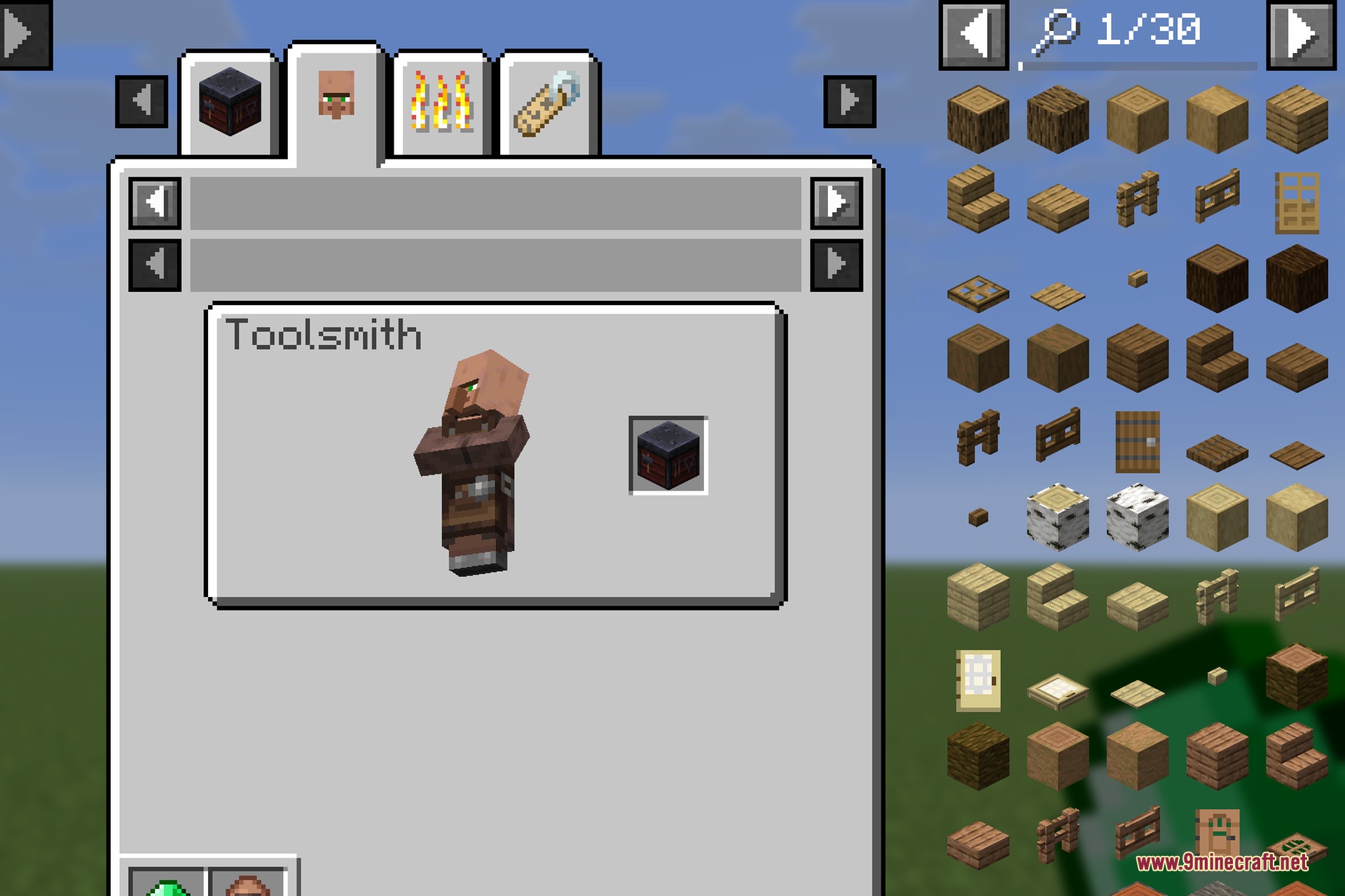 EMI Professions 9minecraft Mod Screenshot 4 Interface showing a toolsmith villager and its corresponding smithing table workstation