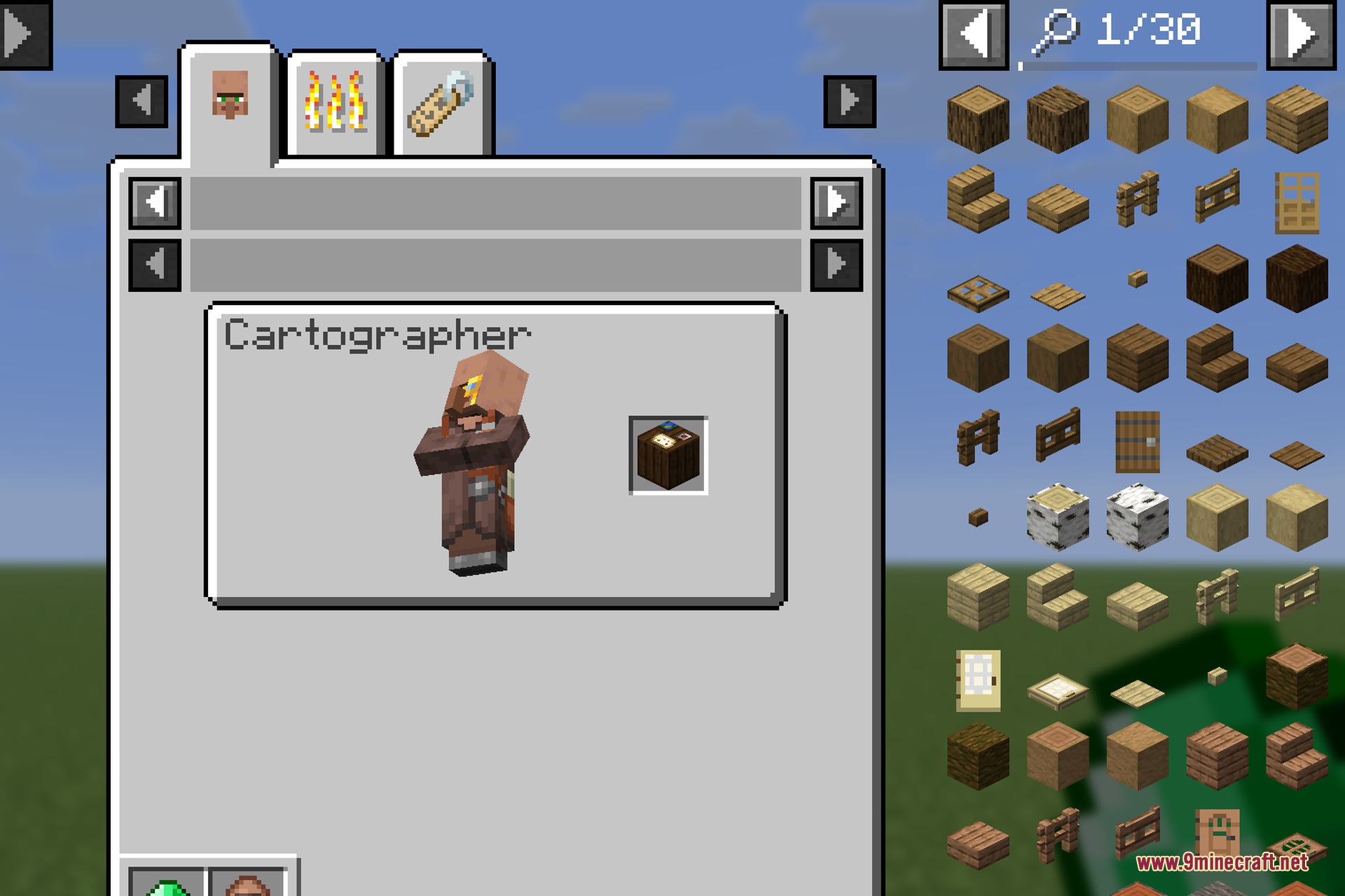 EMI Professions 9minecraft Mod Screenshot 5 EMI Professions mod showing a Cartographer villager and its Cartography Table workstation