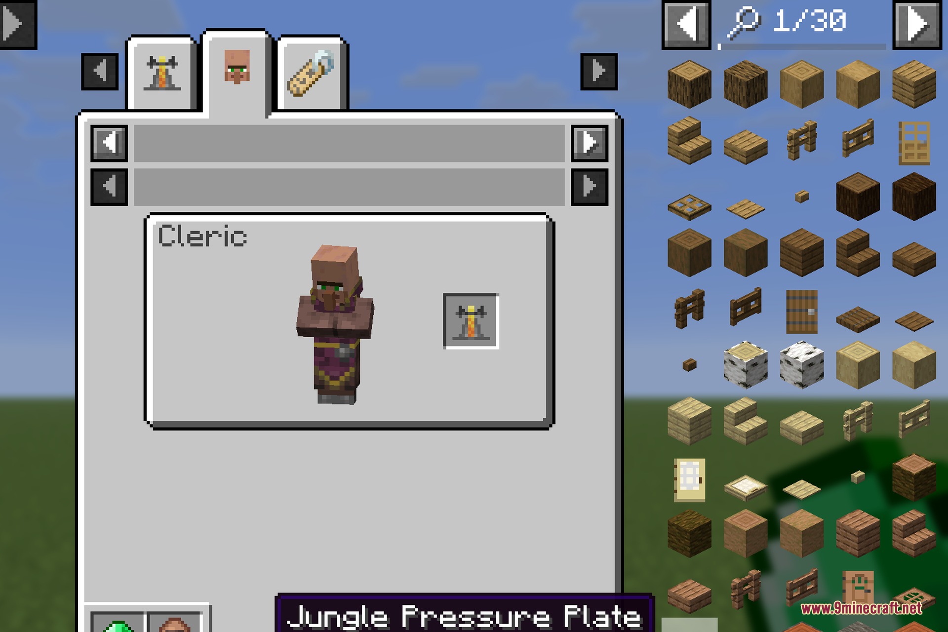 EMI Professions 9minecraft Mod Screenshot 6 A Cleric villager and its Brewing Stand workstation displayed in the recipe viewer