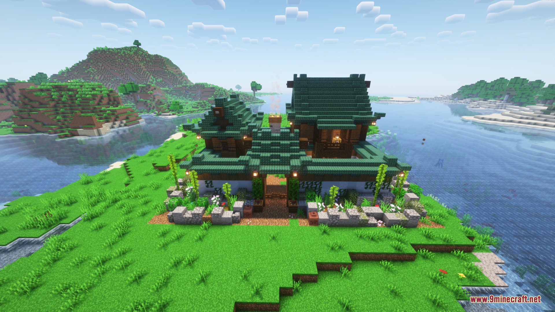 Eastern Hearth Colony Mod Screenshot 1 A large traditional Japanese style residence built on a grassy plains biome
