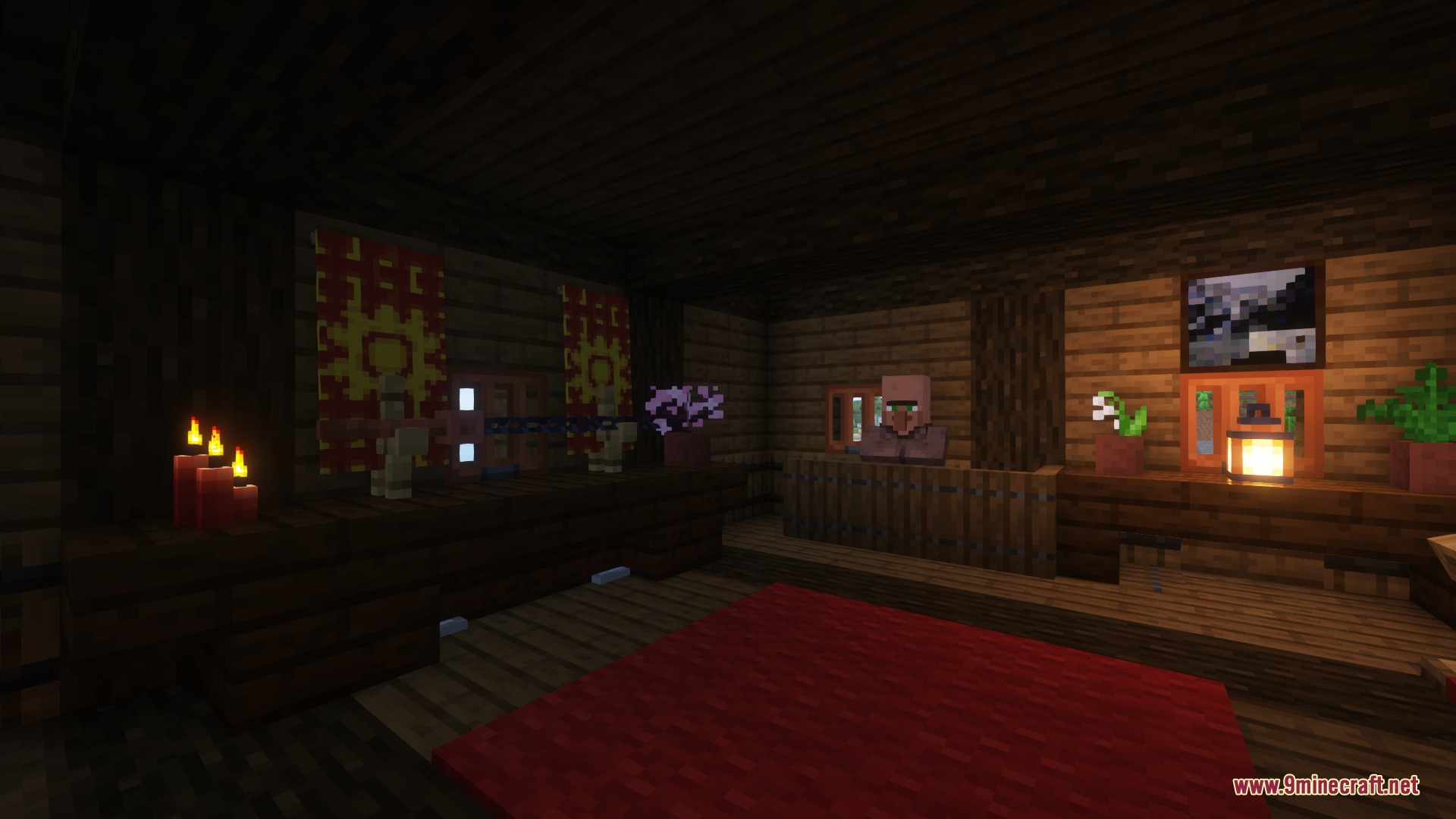 Eastern Hearth Colony Mod Screenshot 5 A villager stands behind a wooden counter inside a Japanese style room