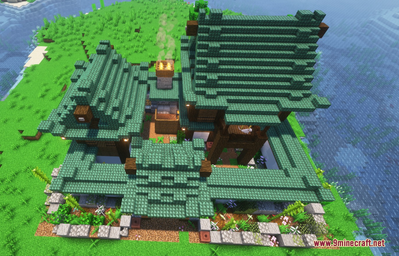 Eastern Hearth Colony Mod Screenshot 6 Aerial view of a large Japanese style house with dark green roofs
