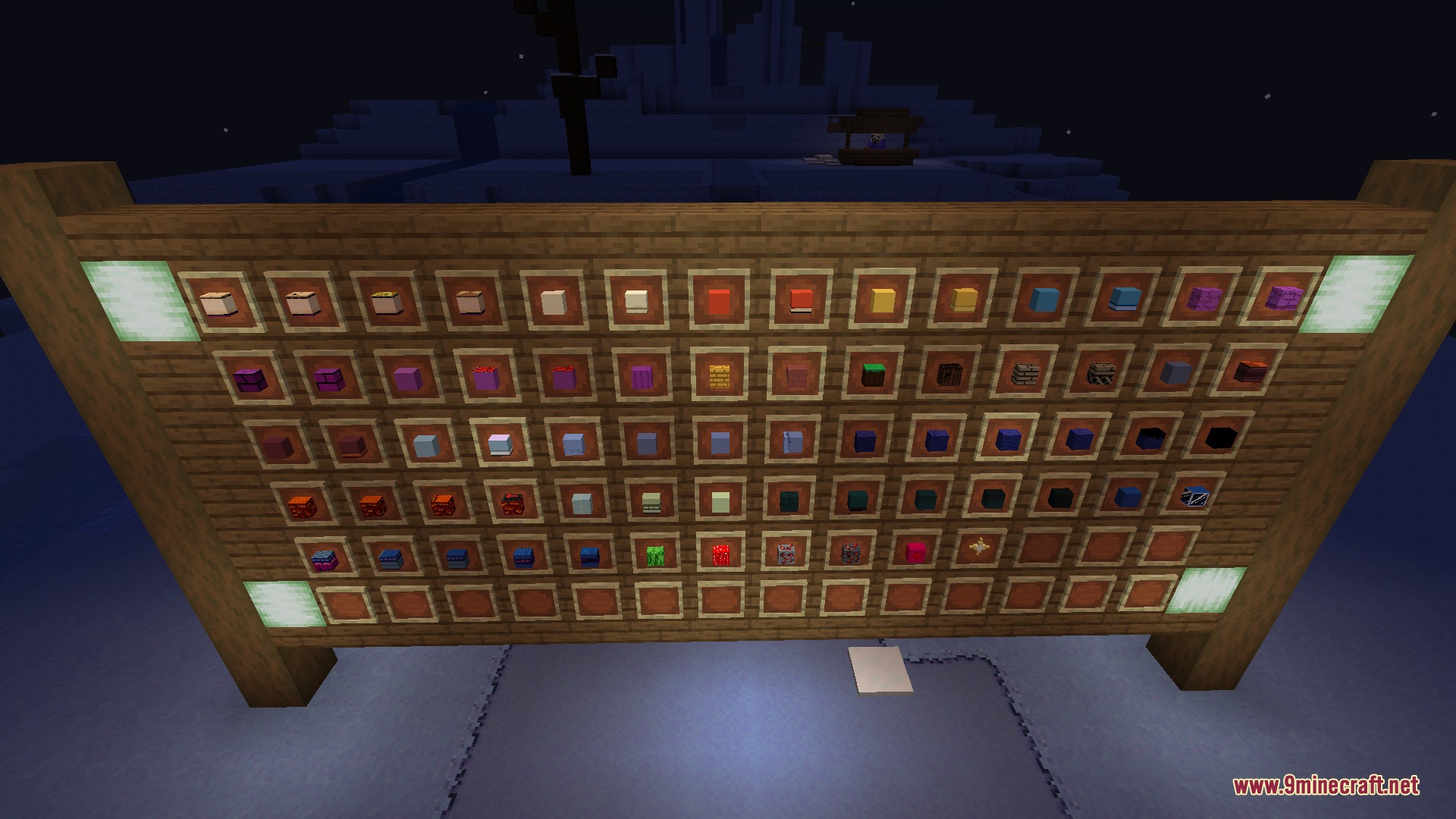 Wooden wall displaying decorative blocks from the Echoes of the Underground mod
