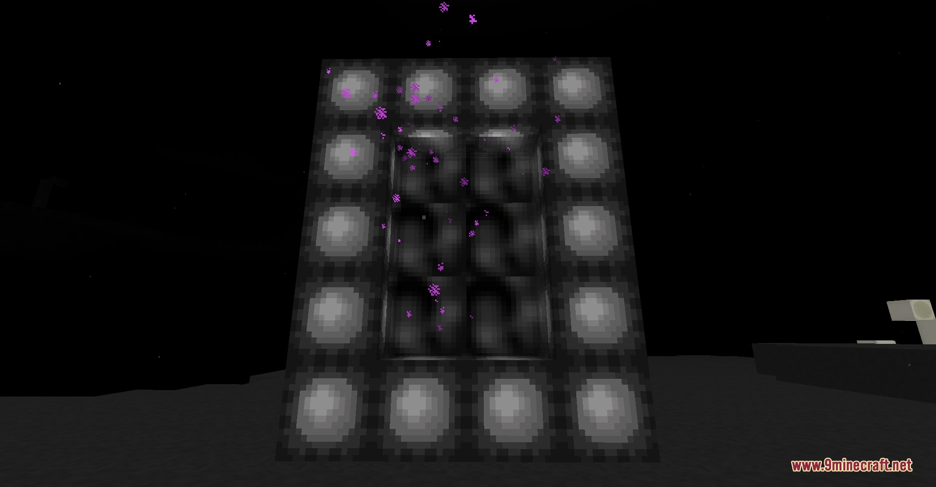 Elemental Triad Reborn Mod Screenshot 5 A mysterious dark portal with glowing eyes and purple particles in the End