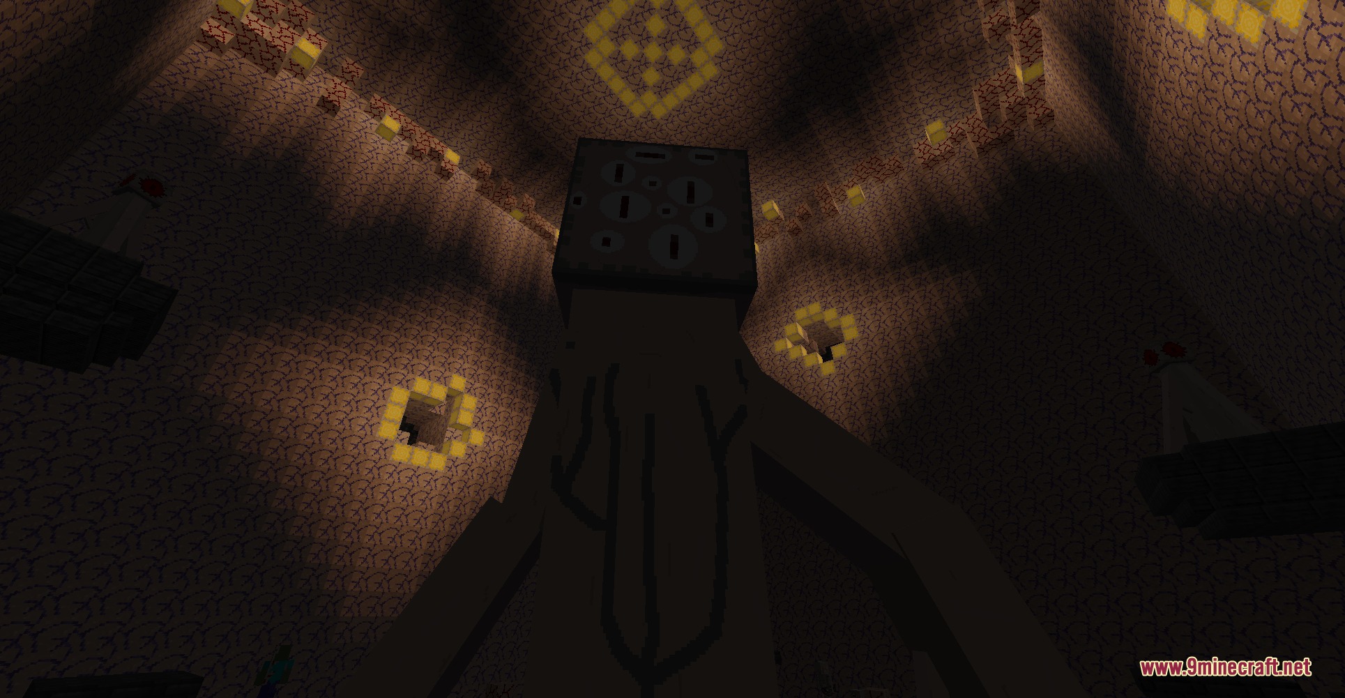Elemental Triad Reborn Mod Screenshot 6 A tall pale boss with multiple eyes standing inside a large stone room