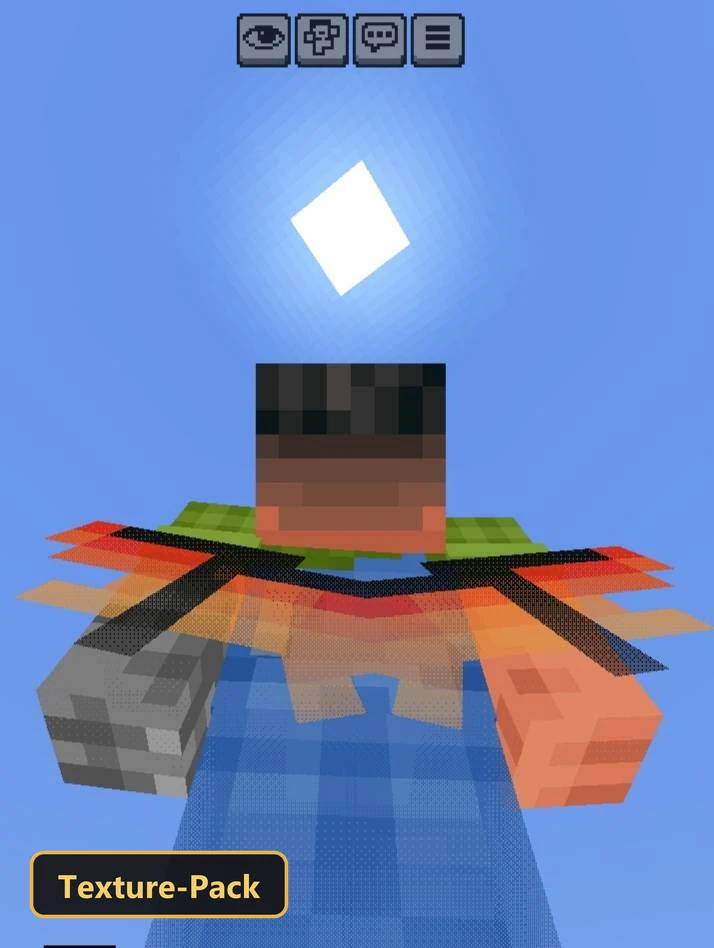 player character with colorful gradient elytra wings against a blue sky