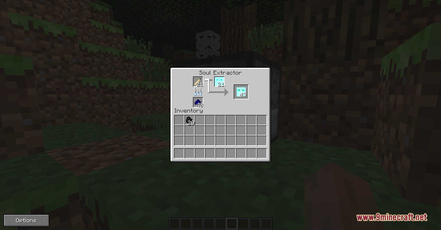 The Soul Extractor UI used for processing materials into a mob soul