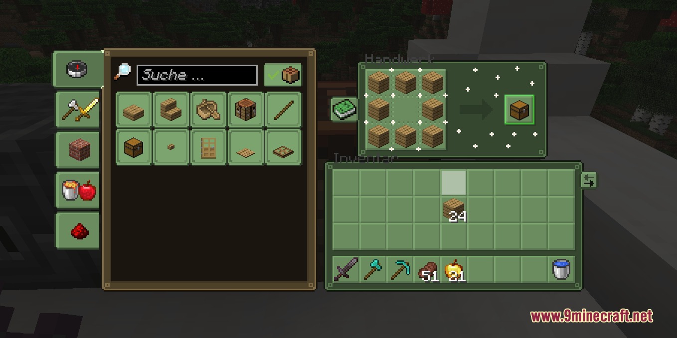 Emerald Interface Vibe Resource Pack Screenshot 4 Crafting a wooden chest using the custom green crafting table interface