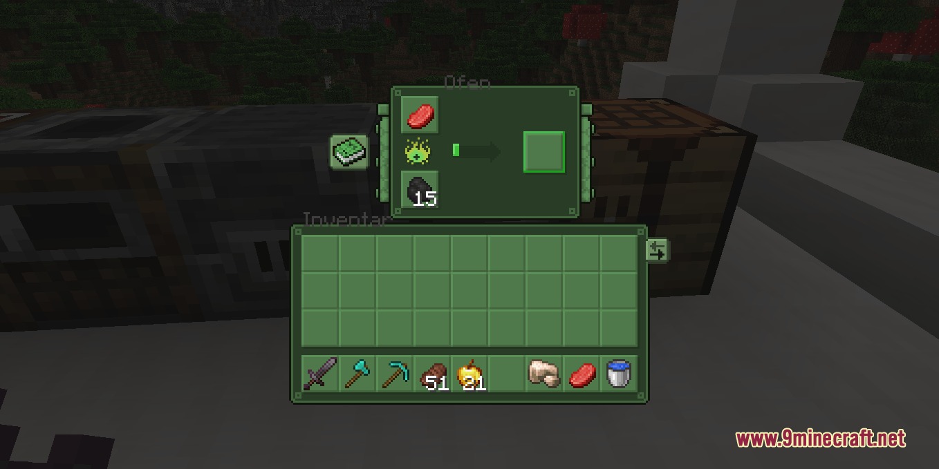 Emerald Interface Vibe Resource Pack Screenshot 8 Cooking raw beef in a furnace with a custom green interface