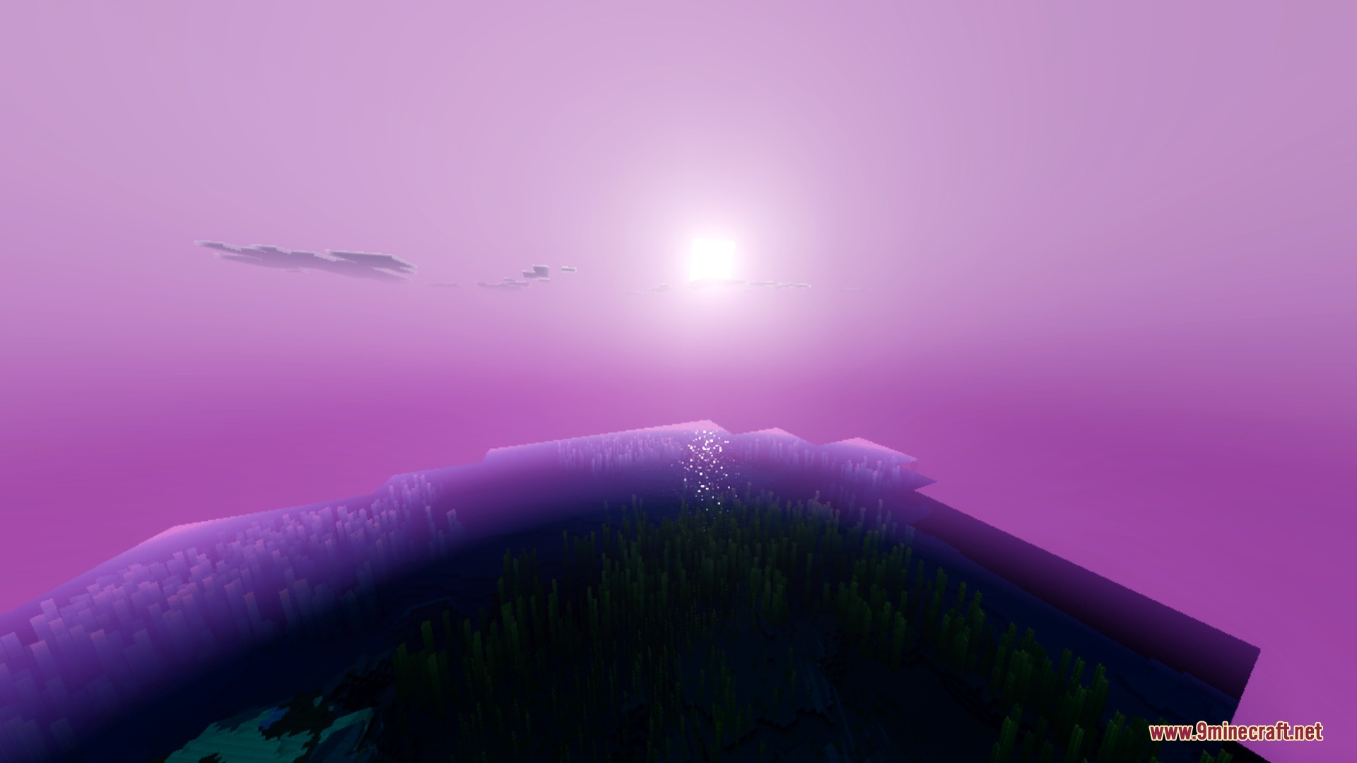 End Visual Dimension Shader Screenshot 2 End Visual Dimension shader creates a vibrant purple sky and glowing sun