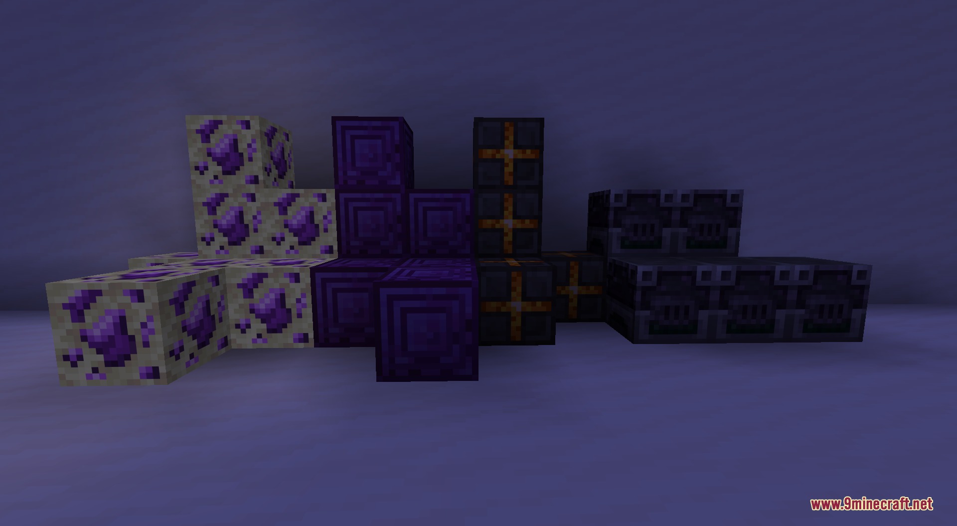 Endbound Zenith Mod Screenshot 2 New blocks and workstations displayed under low light conditions in Minecraft