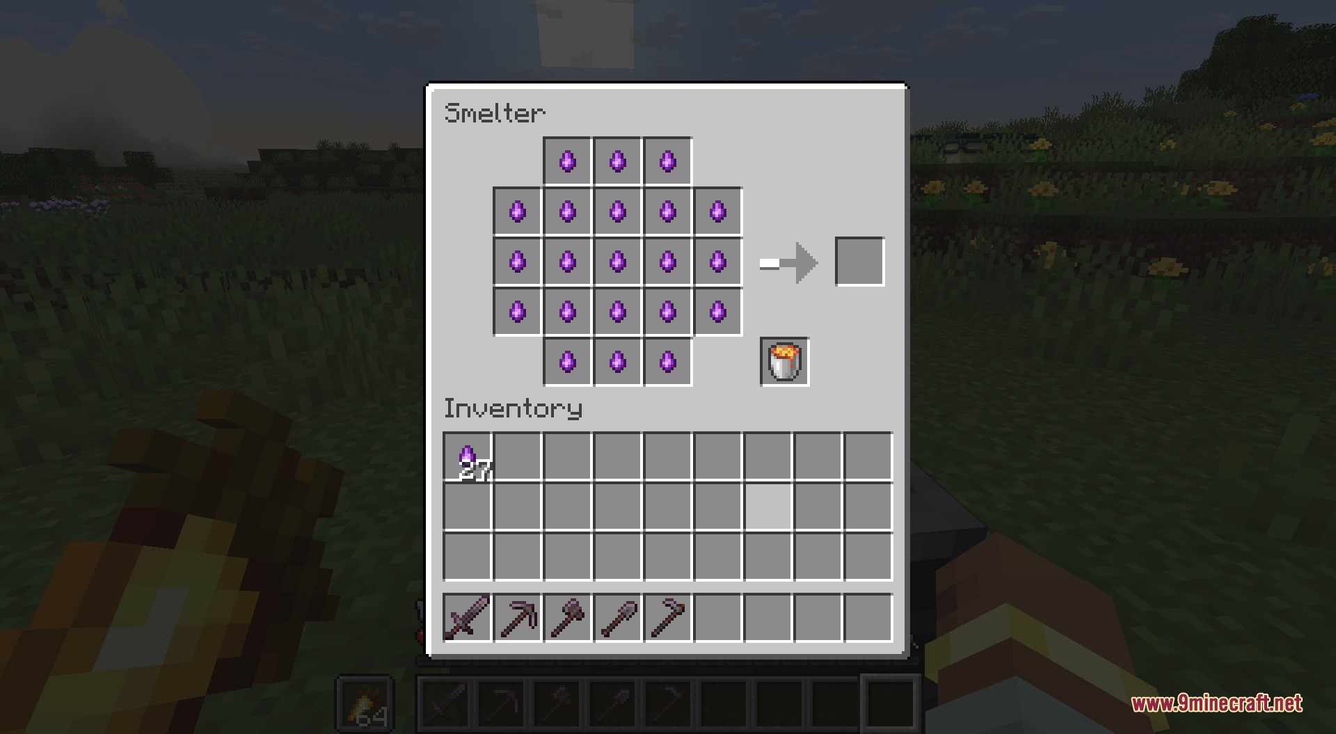 Endbound Zenith Mod Screenshot 5 Smelting raw Purpurite materials using a lava bucket in the Smelter workbench