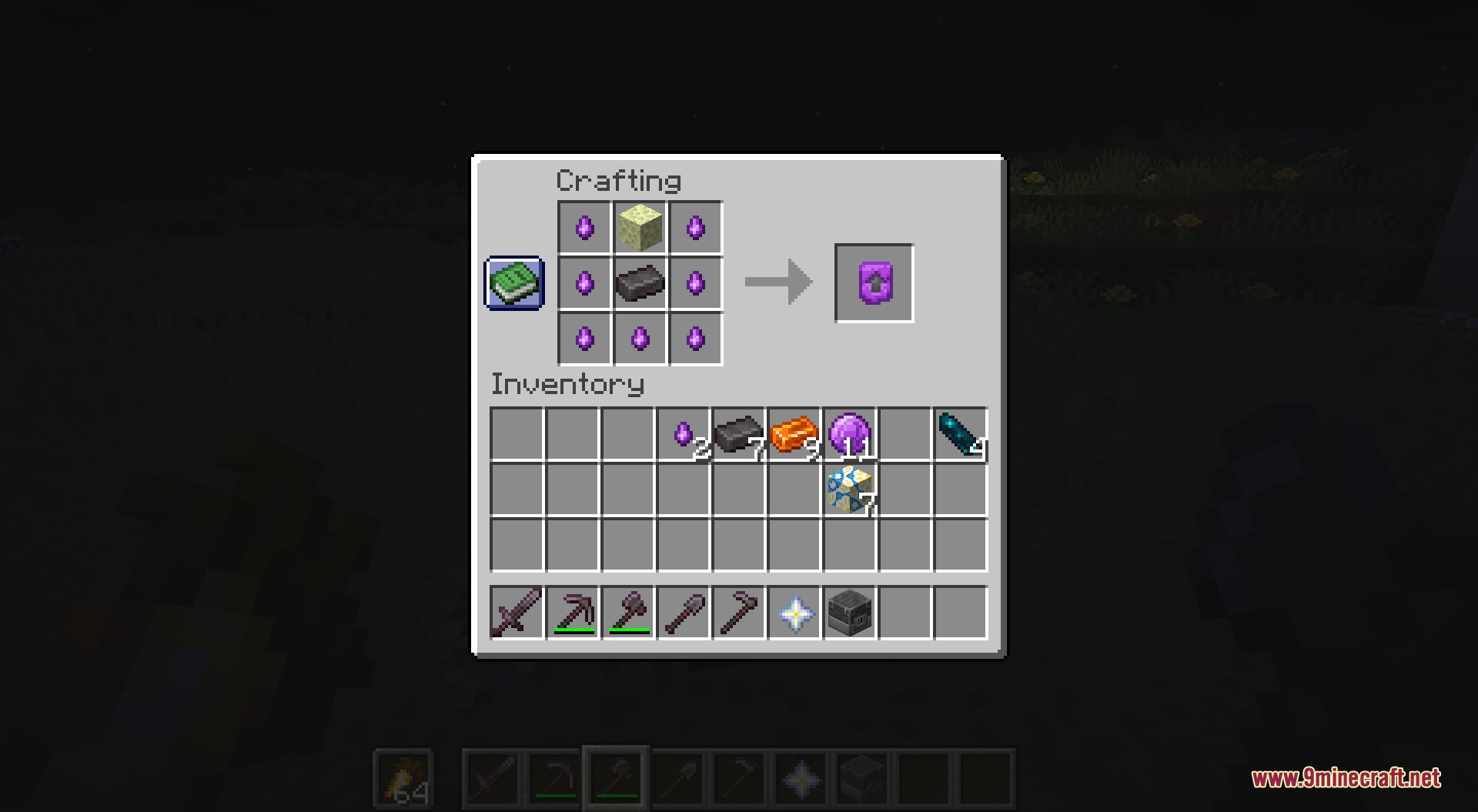 Endbound Zenith Mod Screenshot 8 Crafting a Purpurite upgrade template using amethyst shards and a netherite ingot