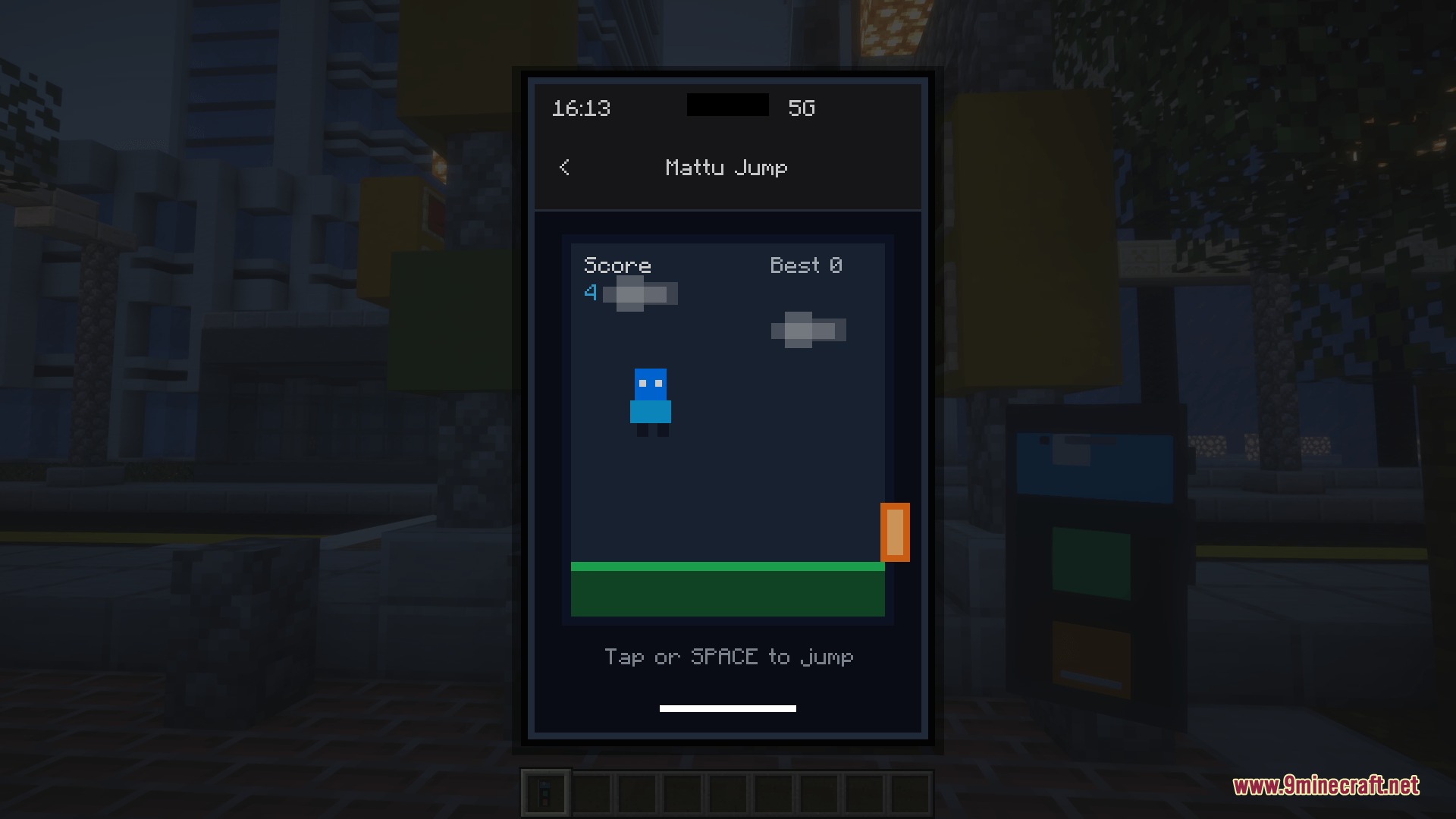 Ether Link Connect Mod Screenshot 2 Playing a jumping mini game on a functional smartphone device in Minecraft