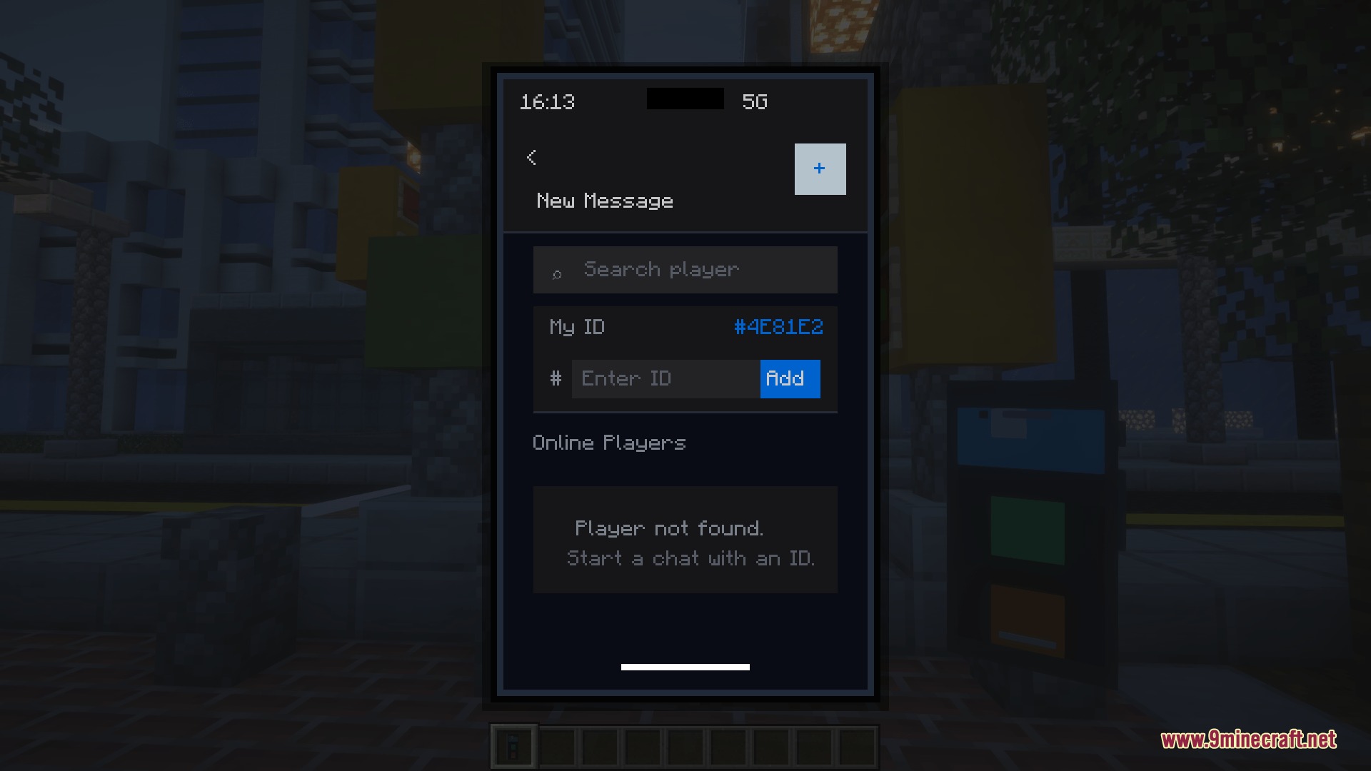 Ether Link Connect Mod Screenshot 5 A smartphone messaging interface in Minecraft for adding friends and sending texts