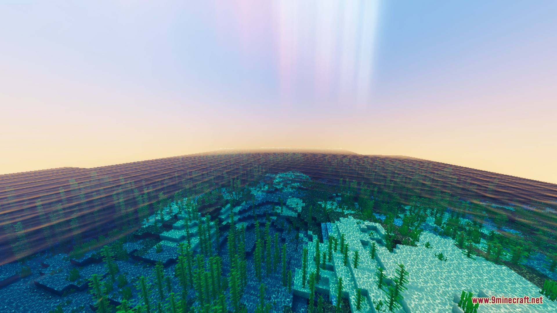 Ethereal Mystic Reworked Shader Screenshot 5 Clear blue water with green kelp under a vibrant and glowing sky