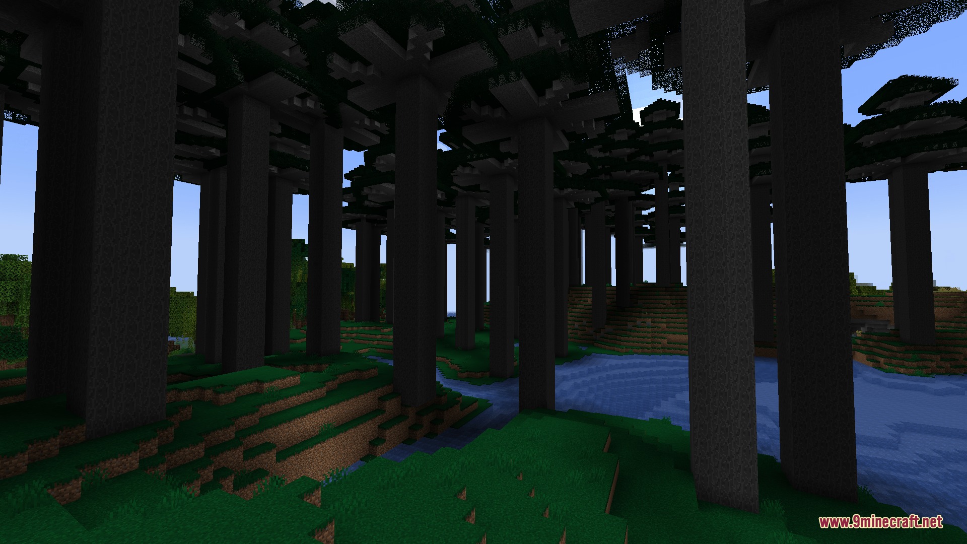 Evergreen Horizon Mod Screenshot 3 Evergreen Horizon Mod adds massive dark wood trees to a dense forest biome
