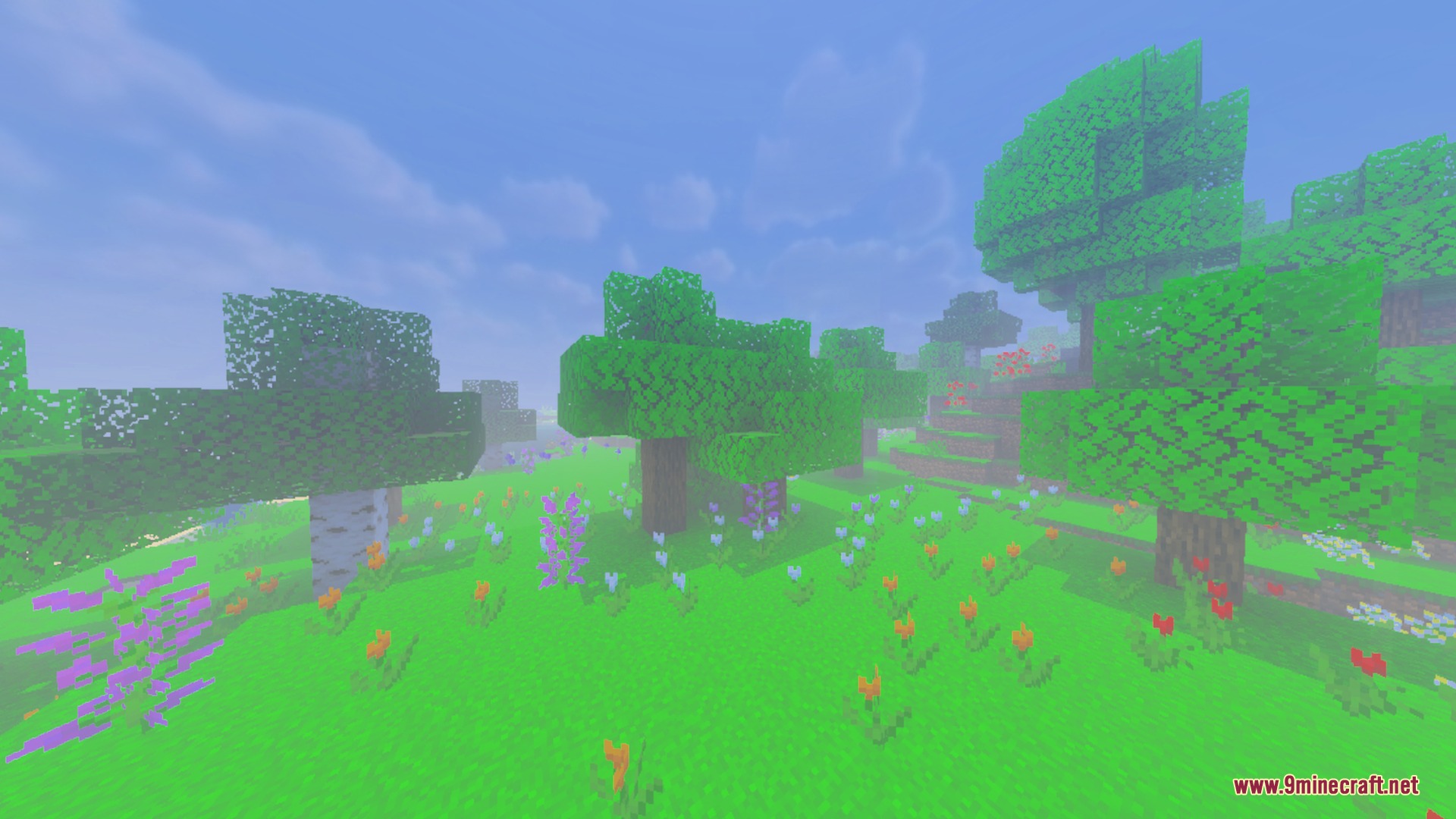 Evermist Shader Screenshot 10 Walking through a vibrant meadow with colorful flowers and soft clouds