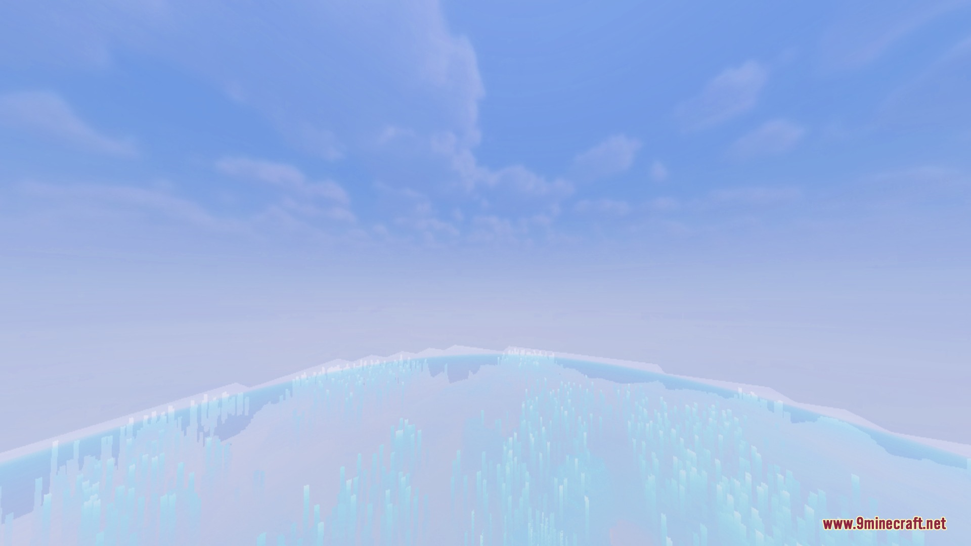 Evermist Shader Screenshot 5 A vast frozen landscape with ice spikes under a bright blue sky