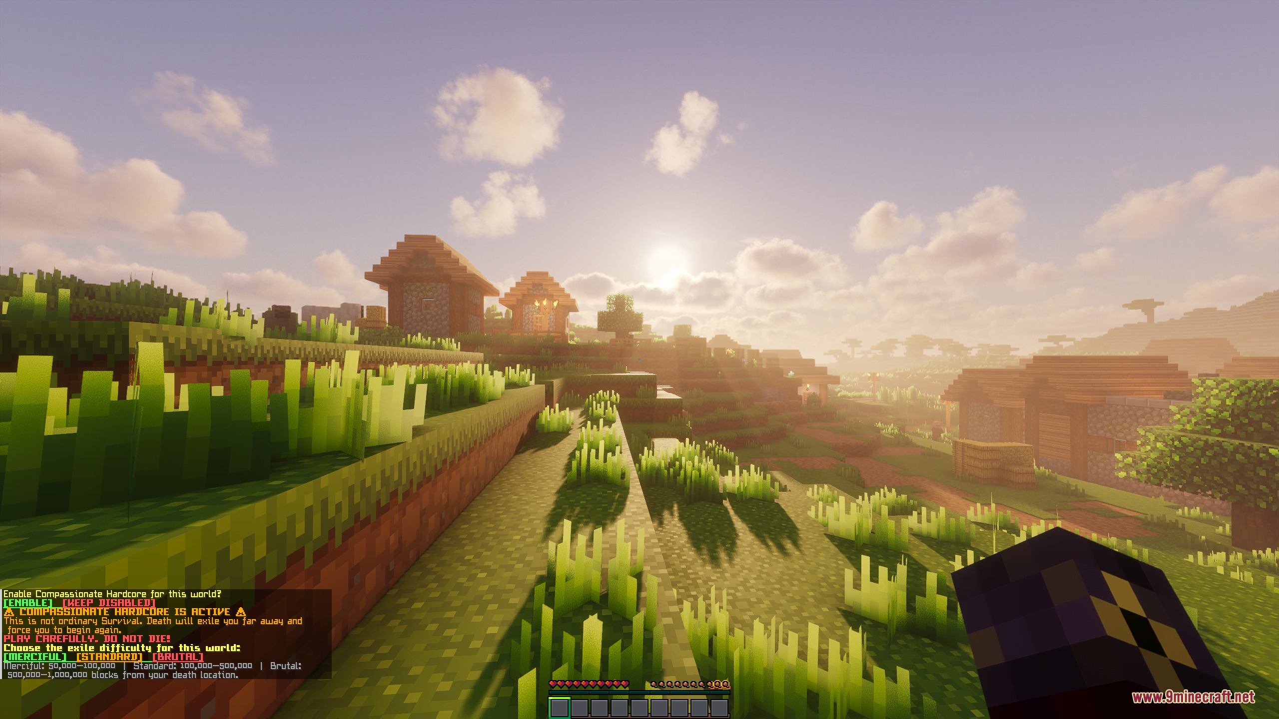 Enabling the hardcore exile system through the chat menu in a village