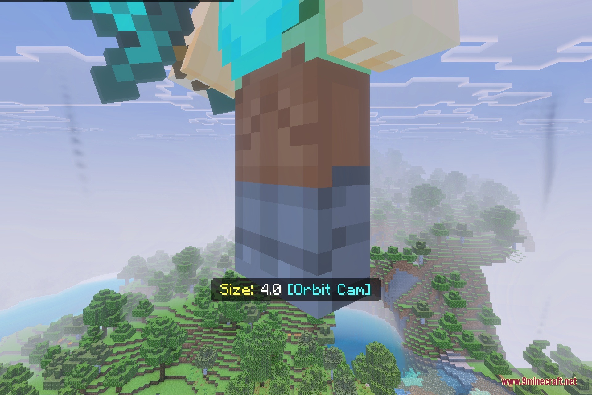 FIXED Player Resizer Addon Screenshot 2 A massive player leg floating high above a forest landscape